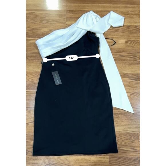 Tadashi Shoji Rigel Black White One Shoulder Dress NWT Formal Cocktail size L - Picture 9 of 14